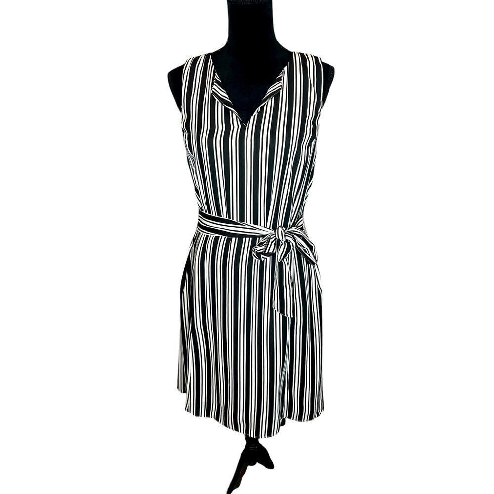 BANANA REPUBLIC STRIPED BLACK & WHITE SLEEVELESS ALINE DRESS WOMENS SIZE 10